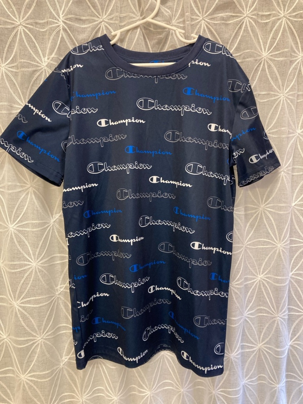 Champion Navy Graphic Logo Tee with White & Blue Accents
